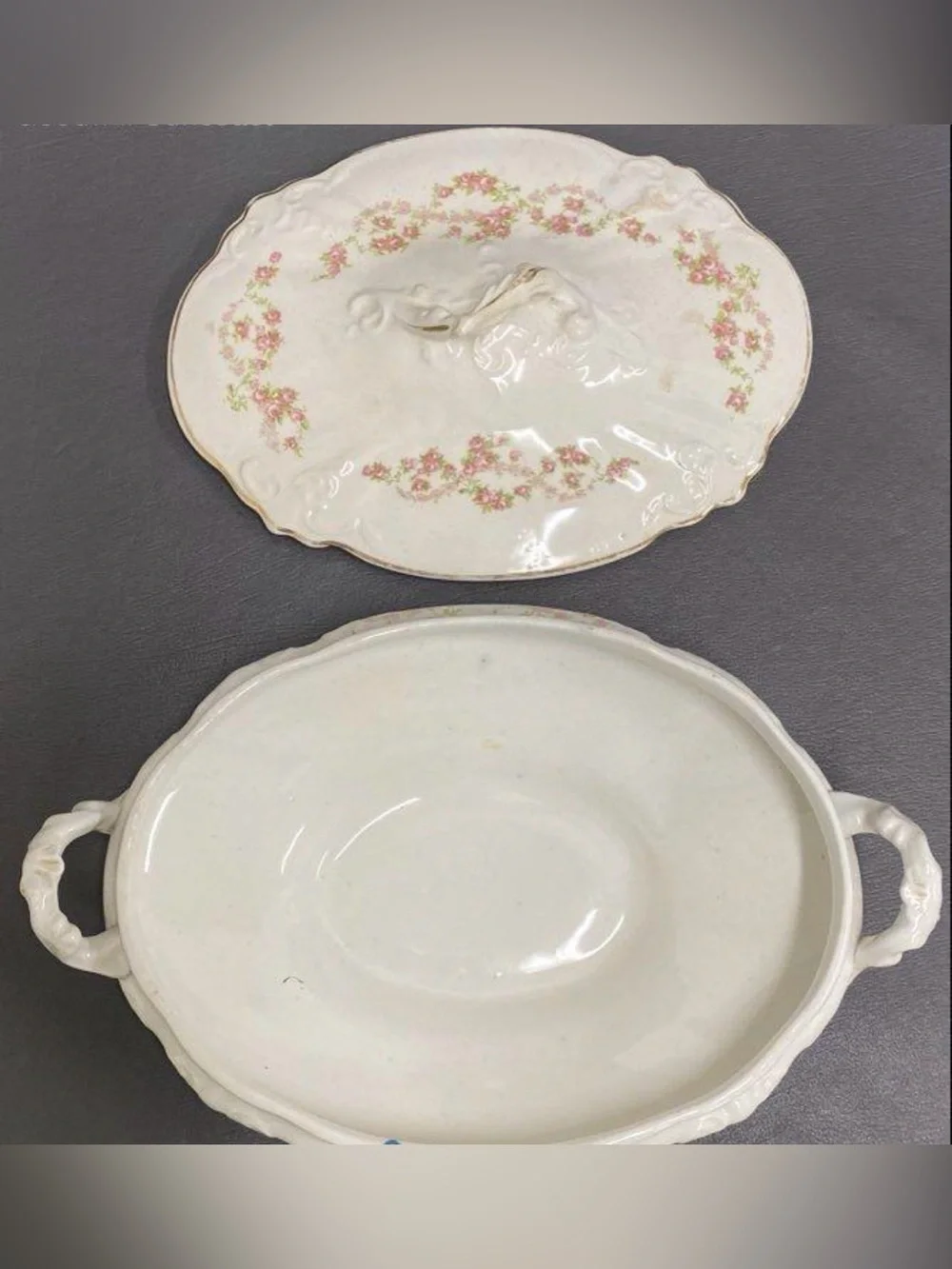 Vintage Royal China International Pink Floral Ceramic Tureen Dish W/Lid